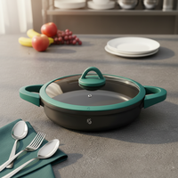 Casserole en aluminium moulé sous pression de 28 cm, robuste, antiadhésive, peu profonde, avec couvercle en verre, pour cuisine professionnelle (vente en gros)