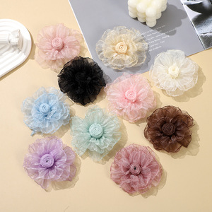 Mão-Burned DIY Broche Wrinkled Organza Gauze Rose Flowers Hair Bags Artesanato Acessórios para cocar e roupas - Product Image 1