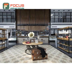 ชั้นวางสินค้ากาแฟแบบทนทาน ลายไม้ ชั้นวางแบบเปิด เหมาะสำหรับร้านกาแฟ - Product Image 1