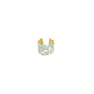 Bague tendance en acier inoxydable 316L plaqué or PVD avec incrustation de perle en émail bleu clair et bande réglable - Product Image 1