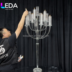 เชิงเทียนคริสตัลทรงกระบอกใสสูงทันสมัยสำหรับตกแต่งโต๊ะงานแต่งงาน LEDA ดีไซน์กระจกเงา 13 แขน สำหรับตกแต่งงานอีเว้นท์และงานปาร์ตี้ - Product Image 2