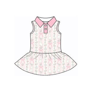 Vestido de Verano para Niña GSD3517, Personalizado, con Estampado de Flores Rosadas y Lazos, Sin Mangas, Vestido de Yoga al por Mayor - Product Image 2