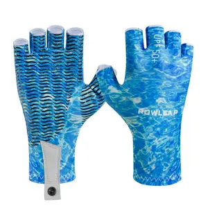 Leichte Blue Camo New Design Großhandel Männer Frauen UV-Schutz handschuhe Langlebige elastische finger lose Angel handschuhe