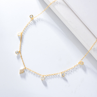 Collar Mlluki de Plata de Ley 925 con Cadena de Eslabones Dorados y Bisel Redondo en Forma de Rombo para Mujer, Personalizable