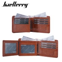 Dompet Pendek Pria Kulit Asli Baru dari Baellerry dengan Banyak Slot Kartu, Dompet Sederhana Retro Kecil untuk Pria