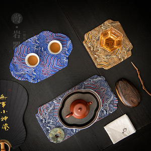 Tapis isolant pour cérémonie du thé, forme irrégulière, tissu à motifs bleus, pour la décoration de table à thé - Product Image 2