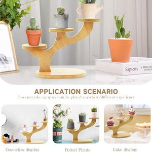 Support pour plantes en bois à trois niveaux, étagère de présentation de bureau, couleur bois naturel, pour utilisation en intérieur, salon, balcon - Product Image 4