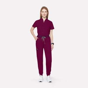 Conjunto de Uniformes Médicos de Spandex Color Vino Tinto Personalizados para Mujer, Uniformes de Hospital de Fábrica, Tela de Sarga Transpirable y Cómoda - Product Image 6