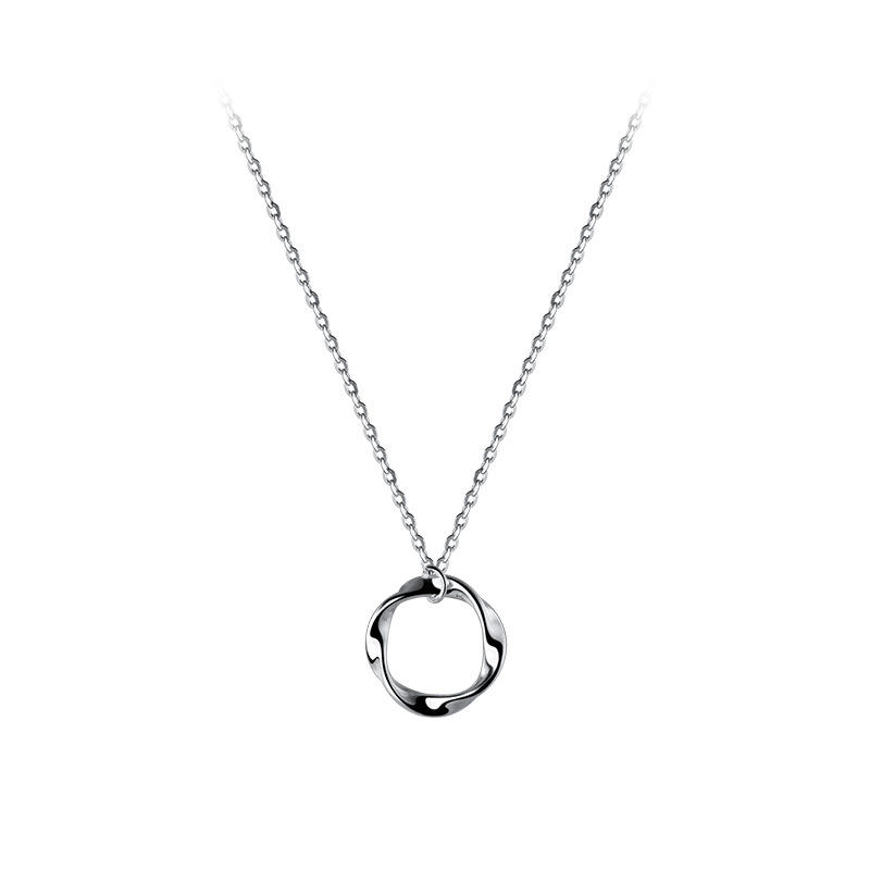 Simple Female S925 Silver Ring Necklace Small Geometric Hollow Round  Pendant Collarbone Chain