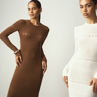 Robe pull longue sirène de luxe en maille tricotée à la machine, taille élastique simple, manches longues, design personnalisé