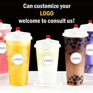 Gobelet en plastique PP rigide personnalisé avec logo, 90 mm, pour thé au lait à bulles Boba, jetable, capacité 500 ml 700 ml, pour sodas – Vente en gros - Product Image 1