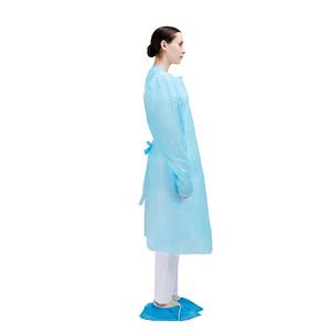 Blouse d'isolement <span class=keywords><strong>CPE</strong></span> bleu clair à usage unique résistante aux fluides avec crochet pour le pouce - Product Image 4