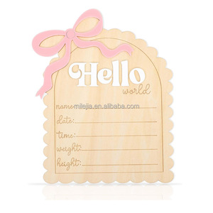 Panneau d'annonce de naissance en bois « Bonjour le monde », accessoire <span class=keywords><strong>photo</strong></span> pour nouveau-né, plaque personnalisée avec nom et date, décoration de fête prénatale, souvenir de la chambre de bébé - Product Image 2