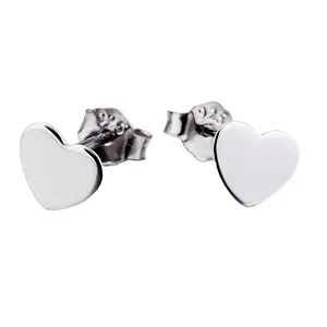 White Gold Plated Studs Earrings 925 Sterling Silver Love Heart Children Post Girls Earrings
