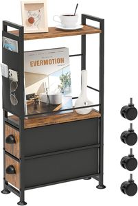 Modern Luxury Narrow Side <strong>Tables</strong> with 2 Drawers for Small Spaces Skinny <strong>Thin</strong> <strong>Bedside</strong> Nightstand End <strong>Table</strong> on Wheels - Product Image 6