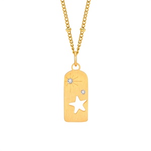 Collier tendance pour femme de 20 pouces, cadeau d'anniversaire, plaqué or, acier inoxydable, pendentif géométrique en zircon, chaîne à maillons - Product Image 1