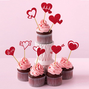 Papier 8 pièces/ensemble, cœur d'amour, <span class=keywords><strong>cupcake</strong></span> pour la Saint-Valentin, décoration de gâteau rouge en forme de cœur - Product Image 1