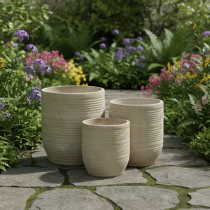 <span class=keywords><strong>Set</strong></span> <span class=keywords><strong>di</strong></span> 3 Vasi per Fiori <span class=keywords><strong>in</strong></span> <span class=keywords><strong>Pietra</strong></span> Fibrosa Antica, Eleganti Fioriere per Uso Interno ed Esterno - Product Image 4