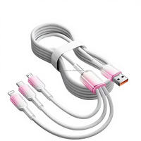 Câbles USB-C de charge rapide 3-en-1 en nylon tressé, coque en cristal de glace, 1,2 m, 120 W, prise en charge de plusieurs appareils, trois ports