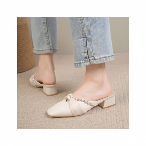 Sandali bassi da donna estivi da esterno con Semi-pantofole con tacco mezza punta fata - Product Image 1