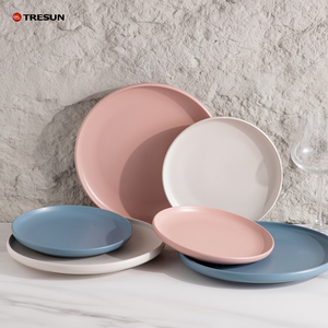 Elegantes platos nórdicos occidentales de gres cerámico, color rosa mate, grandes y pequeños, para cena y guarnición, para hotel. - Product Image 5