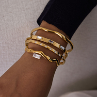 Bracelet jonc ouvert en acier inoxydable 316L plaqué or PVD 18 carats avec zircone cubique, bijoux de luxe tendance pour femme, vente en gros