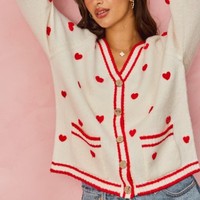 Pull cardigan en tricot à col en V et cœur à la mode pour femmes, jacquard d'automne pour la Saint-Valentin, manteau ample et surdimensionné, personnalisé, vente en gros sur mesure