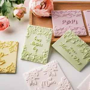 EMBOSSER happy mother's day floral Cake decoration acrylic board Cutter reverse stamp Fondant plastic Mould tools Baking