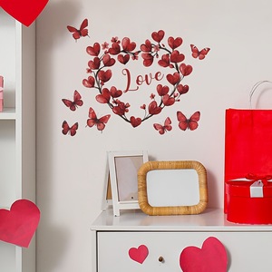 DAMAI Adhesivos Decorativos de Pared con Diseño de Corona de Rosas Animadas y Mariposas para el Día de San Valentín, Material de PVC Autoadhesivo, Decoración Romántica Festiva para Interiores - Product Image 2