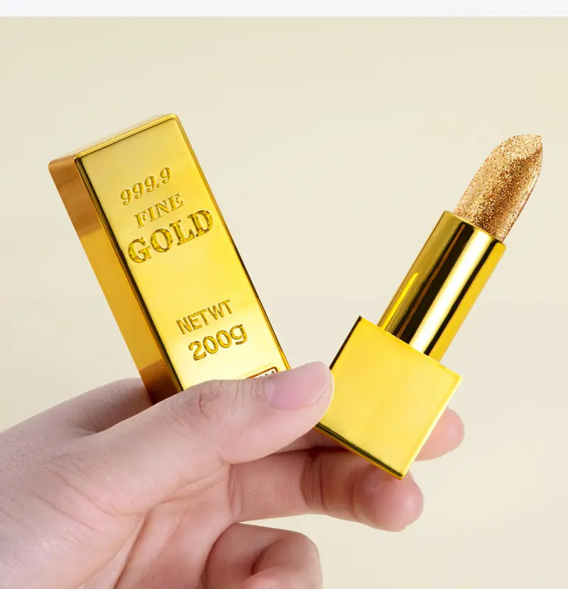 New Year square Gold Bar New Lipstick Glitter Vegan Creamy Unique Luxury Matte Gold Bullion Lipstick
