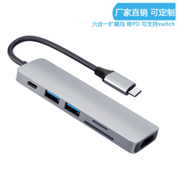 Moyeux 6-en-1 Type C vers HDMI USB 3.0, adaptateur pour lecteur de carte SD/TF, fonction PD