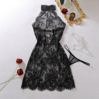 Set Babydoll Halter Tanpa Punggung Berbahan Lace Bulu Mata Wanita 2026