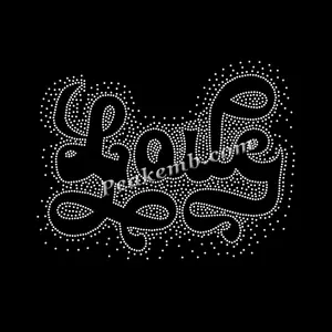 Plantilla de diamantes de imitación Love Starburst Factory Hot Fix Love Crystal Proveedor Logotipo personalizado Rhinestone Iron on Transfer para ropa