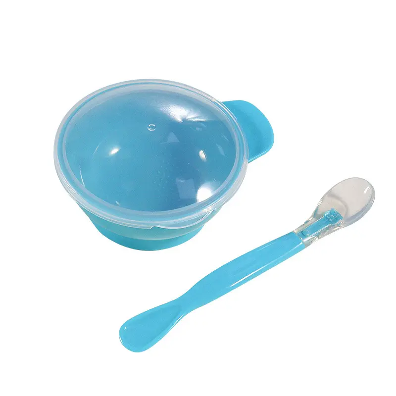 Bé Silicone chất liệu đôi đầu muỗng trẻ mới biết đi cai sữa đào tạo muỗng với phay Bát bé thực phẩm thiết lập