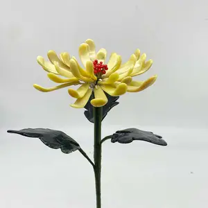 Ramo de crisantemo amarillo natural de jade tallado a mano, accesorios de árbol de flores de piedra de jade