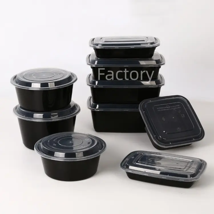 Factory Supplier Clear Black Disposable Reusable Takeaway Fast Hot Food Storage Containers With Lid Plastic Bento Lunch Box