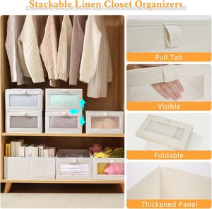 Có Thể Gập Lại Thời Trang Linen Tủ Quần Áo Lưu Trữ Hộp Thùng Với Lưới Cửa Sổ Tổ Chức Tủ Quần Áo Hộp Thùng - Product Image 3