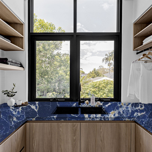 หินควอตซ์ TMZ ODM OEM quartzo เส้นเลือดดำสีฟ้าสวย6034ควอตซ์สำหรับด้านบนห้องครัว - Product Image 4