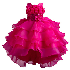 Robe de demoiselle d'honneur rose en organza, robe de bal à col rond, robe de princesse pour enfants avec étiquette - Product Image 5