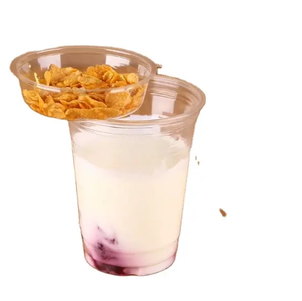 12oz de plástico desechable taza de yogur Pet taza con tapa