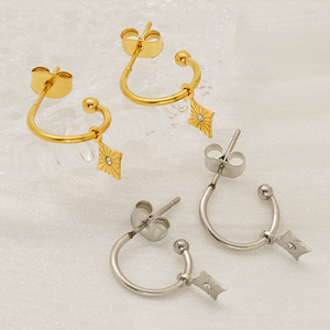 ZOGXIN <b>Hoop</b> Earrings Gold And <b>Silver</b> Stainless Steel Star Pattern Bezel Setting Everyday Wear - Product Image 2
