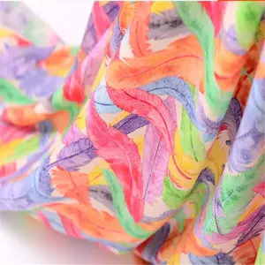 Feather Pattern Colorful Printing Pure Silk Crepe de Chine Fabric for Women Spring Dress