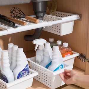 Kitchen Sink Cabinet Tiered Storage Rack With Baskets Multi Functional Organizer For Under Sink Storage 8-11.9 In Depth - Product Image 1