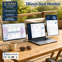Nuevo Monitor Portátil Triple Plegable de 16 Pulgadas, 2560x1600 2.5K IPS, Extensor de Pantalla para Laptop, Tipo-C USB, 100% SRGB, con Altavoz