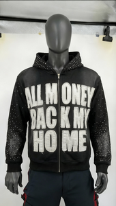 Sweat à capuche zippé 555 pour homme, en molleton bouclette, délavé à l'acide et effet vieilli, style streetwear, avec broderie appliquée personnalisée - Product Image 3