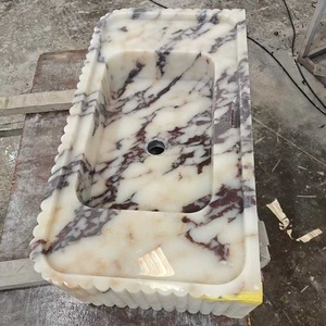 Évier suspendu mural flottant en marbre avec dosseret Calacatta Viola - Product Image 1