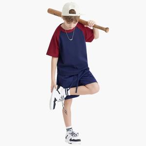 Camiseta de Manga Corta Raglán para Niños, de Algodón Tejido, Informal, de Verano, con Logotipo Personalizado, Cuello Redondo, Bloques de Color - Product Image 1