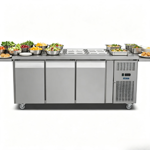 Frigorifero Espositore Commerciale da Banco per Insalate in Acciaio Inossidabile con Coperchio in Vetro, Frigo Refrigerato per Preparazione Ingredienti Pizza - Product Image 6
