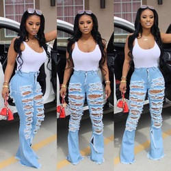 KG4160 pierna ancha rasgada personalidad calle tendencia cuerno - Product Image 6