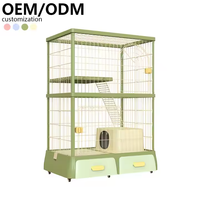 Cage pour chat pliable de luxe à double étage, assemblage détachable, grand espace, plateau en fer et plastique inclus, maisonnette pour animaux de compagnie à monter soi-même